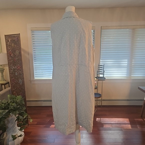 FLAX 100% Linen Lagenlook Sleeveless Polka Dot Shift Dress Gray White Medium - Picture 5 of 10
